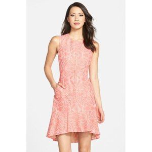 BCBGMaxAzria Chrystal Burnout Coral Lace Flounce Dress